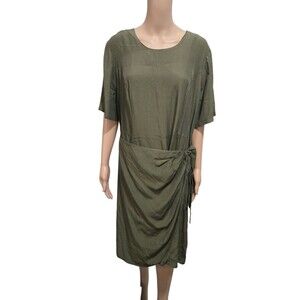 Vintage Sheena Fashions size 14 green short sleeve wrap dress classy